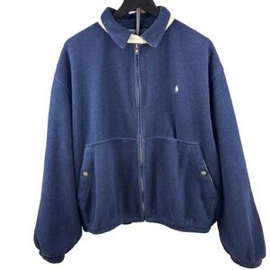 Vintage Polo Ralph Lauren USA Fleece Jacket XL Brass Hardware Khaki Collar 90’s